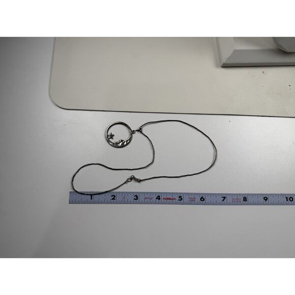 Vintage Liquid Silver Basic Clasp Sterling Silver Necklace Moon & Star Pendant - Picture 2 of 11